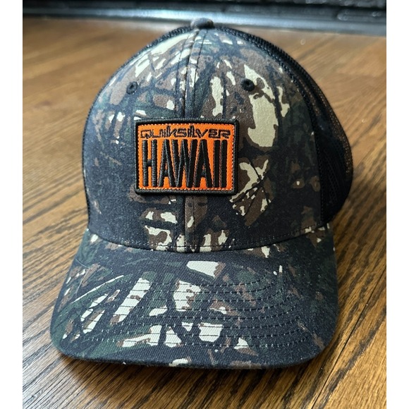 Quiksilver Other - Quiksilver Hawaii Camo Logo Snapback Trucker Hat Mens Mesh Surf Cap Black Orange